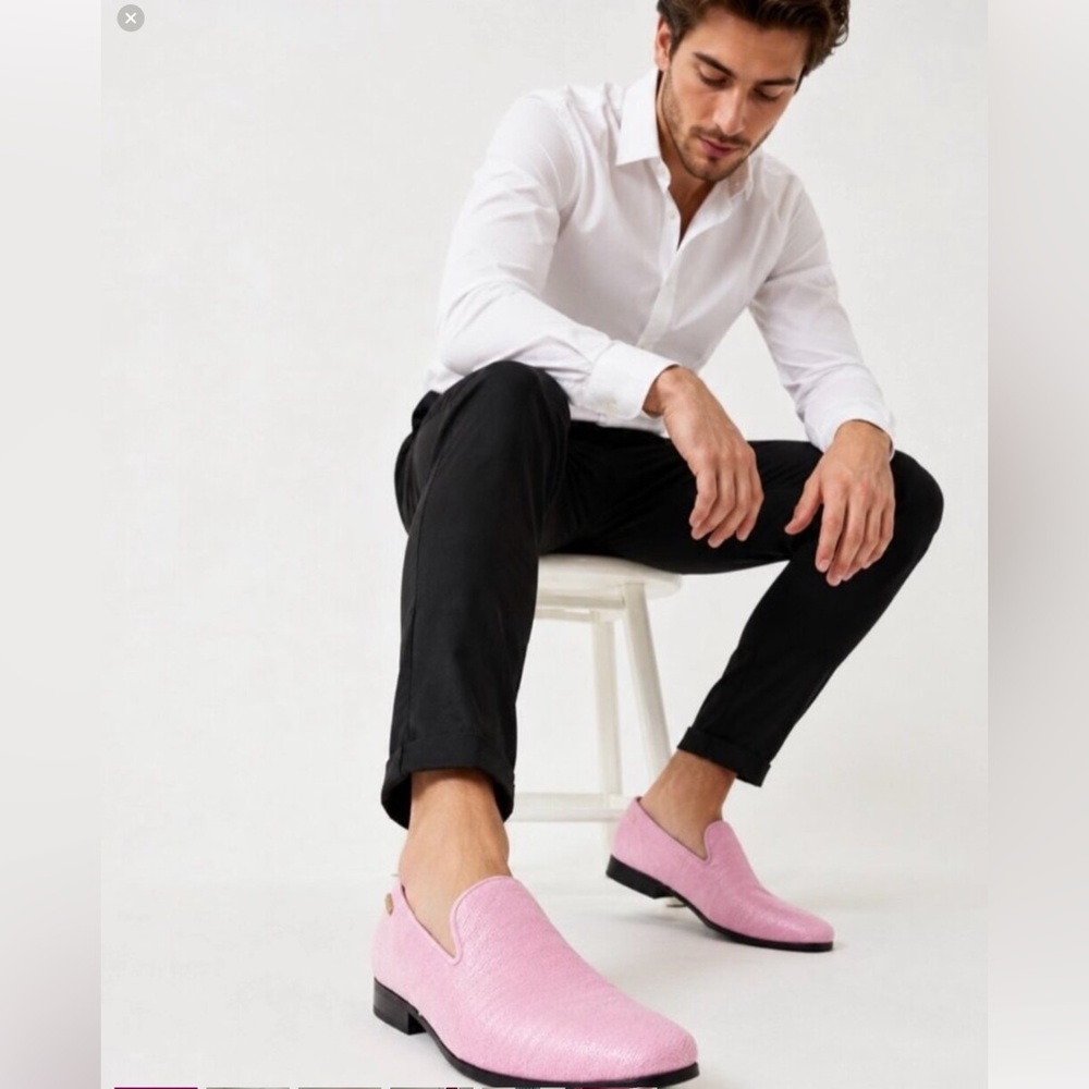 UUBARIS Men's Pink Tuxedo Loafers Textured Knit Slip On Dress Driving Shoes